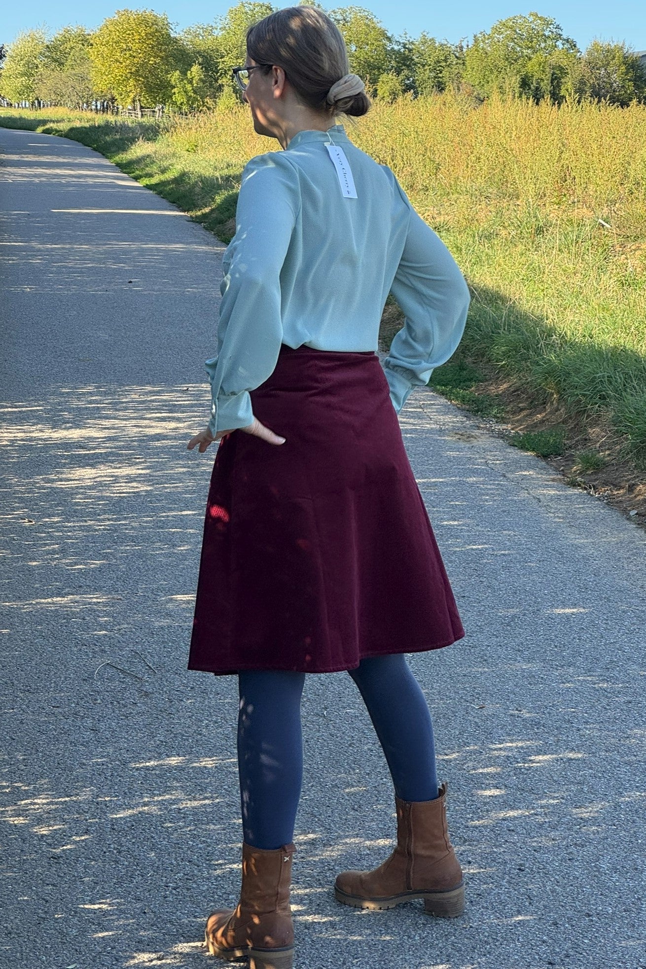 Cordrock A-Line Skirt, Granatrot - ausgestellter Rock knielang