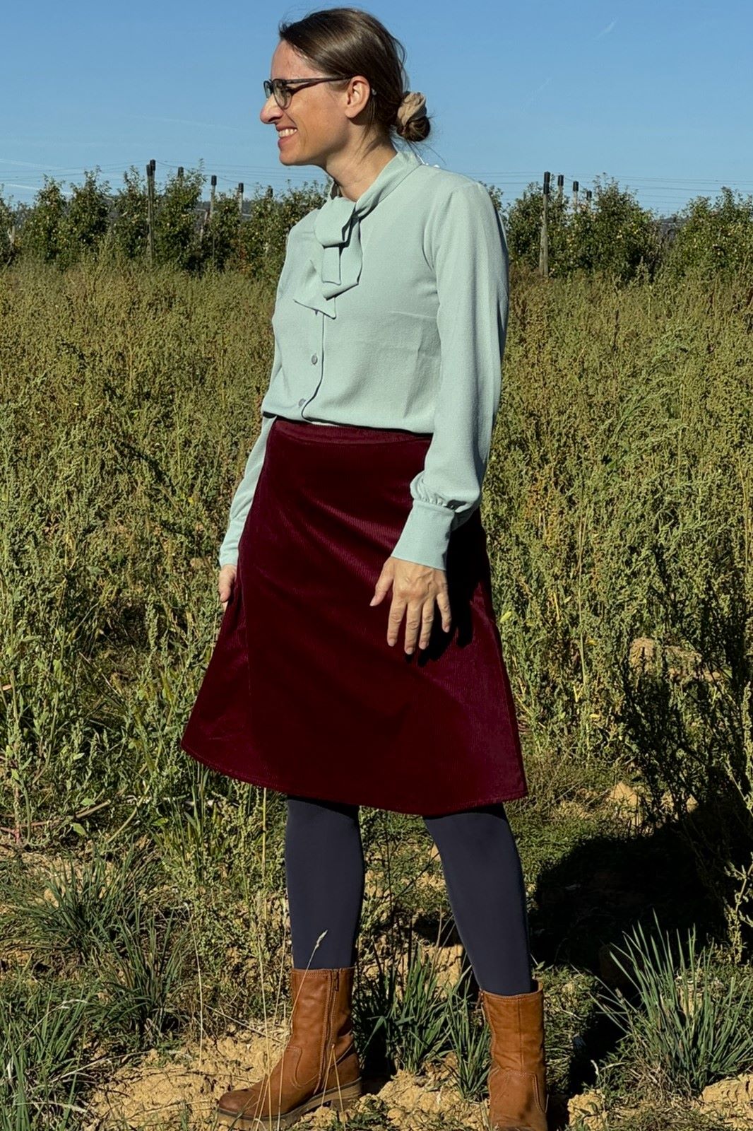 Ruffle Blouse, Mint Bubble Chiffon - Schluppenbluse langarm in Mint