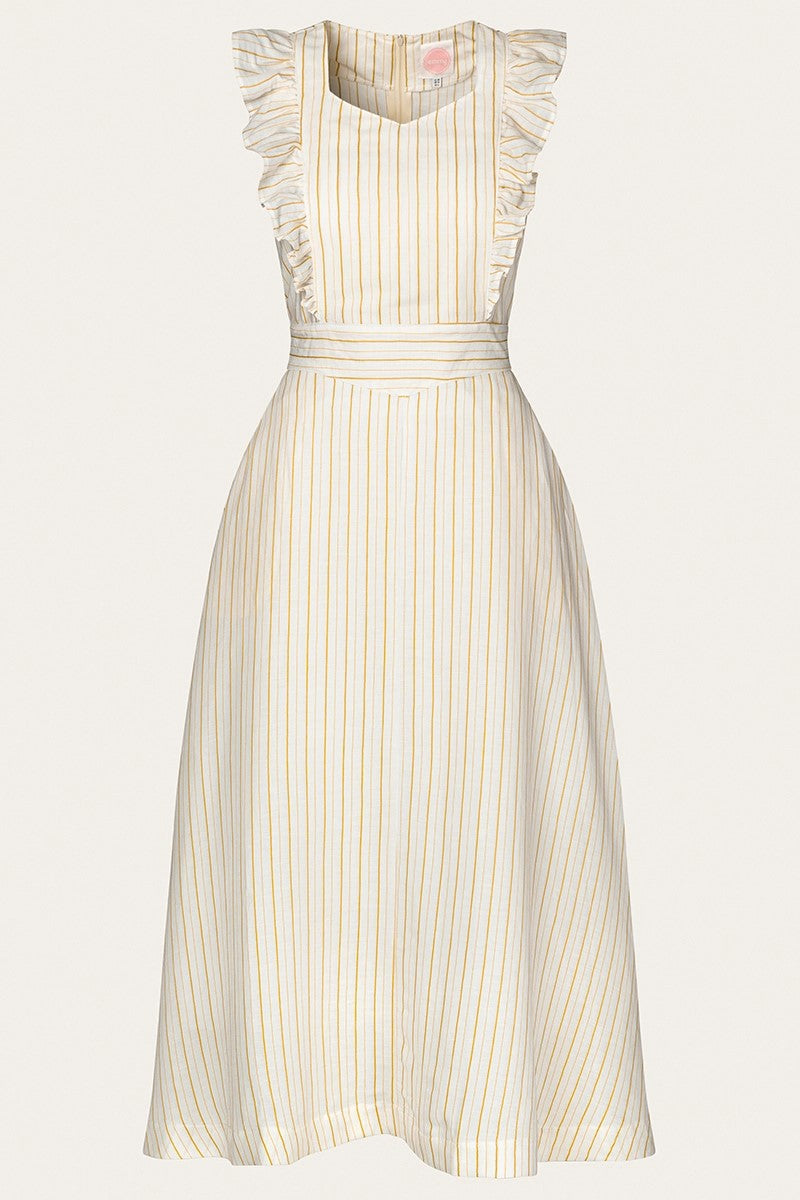 Karin's Picnic Dress, White & Yellow Stripe