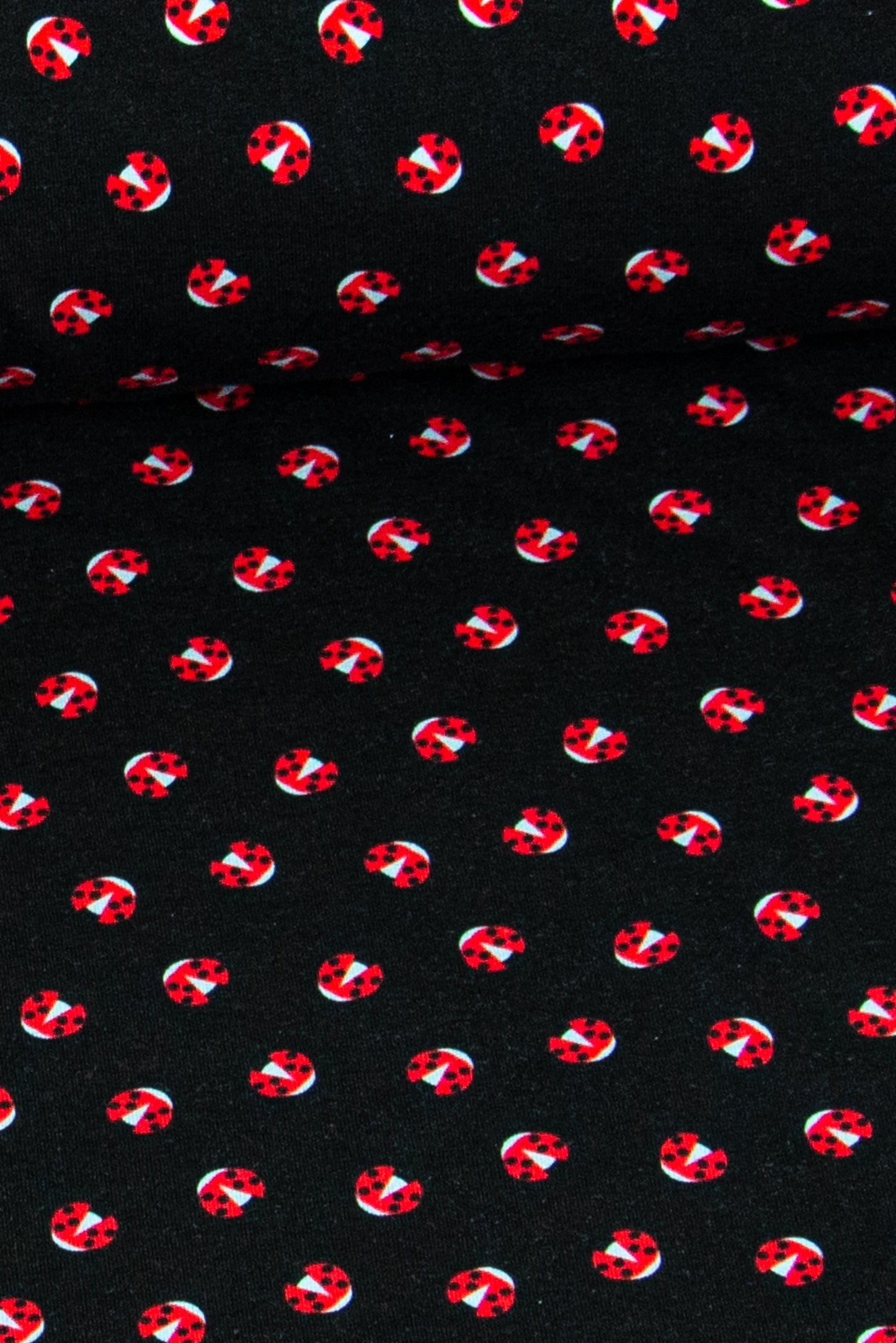 Jersey 'Ladybug Dots', Marienkäfer auf schwarz (Preis pro halben Meter)