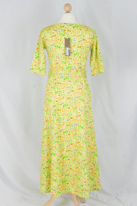 Daneflora Slub Jersey Dress, pale yellow botanical