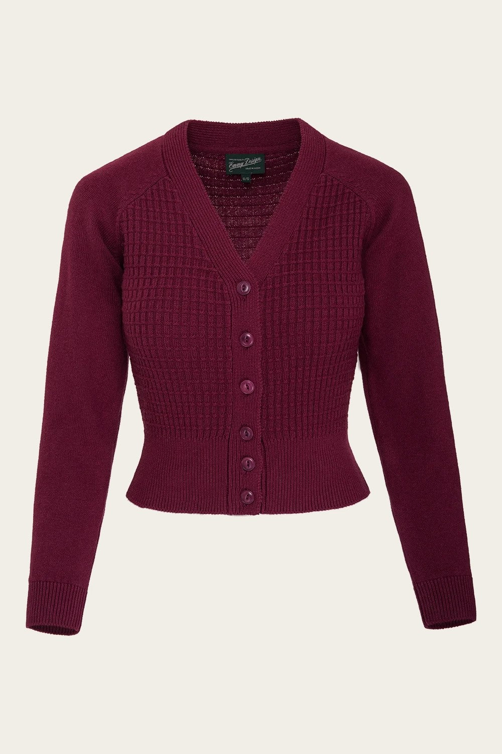 The Cable Knit College Cardi, Wine Cotton/Cashmere