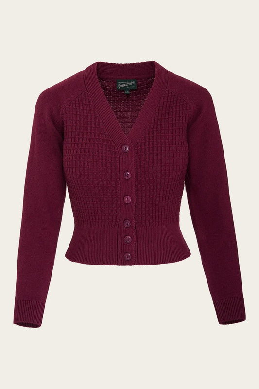 The Cable Knit College Cardi, Wine Cotton/Cashmere
