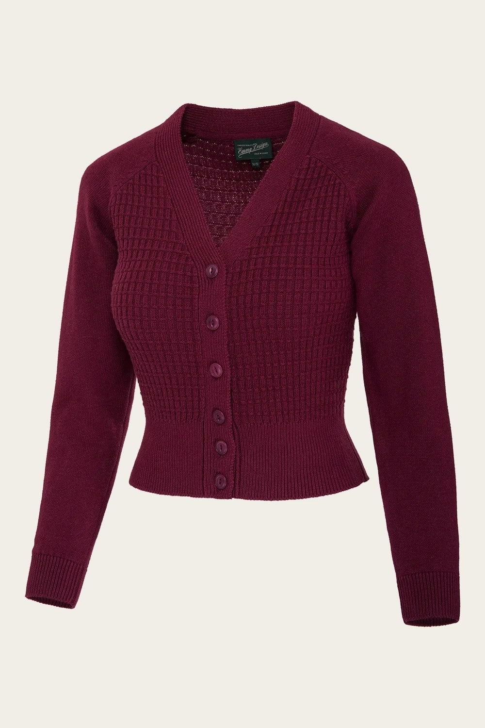The Cable Knit College Cardi, Wine Cotton/Cashmere