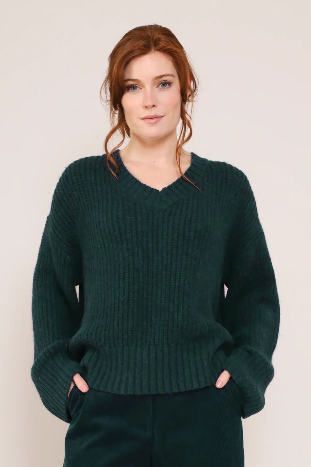 Strickpulli V-Neck Jumper, Bottle