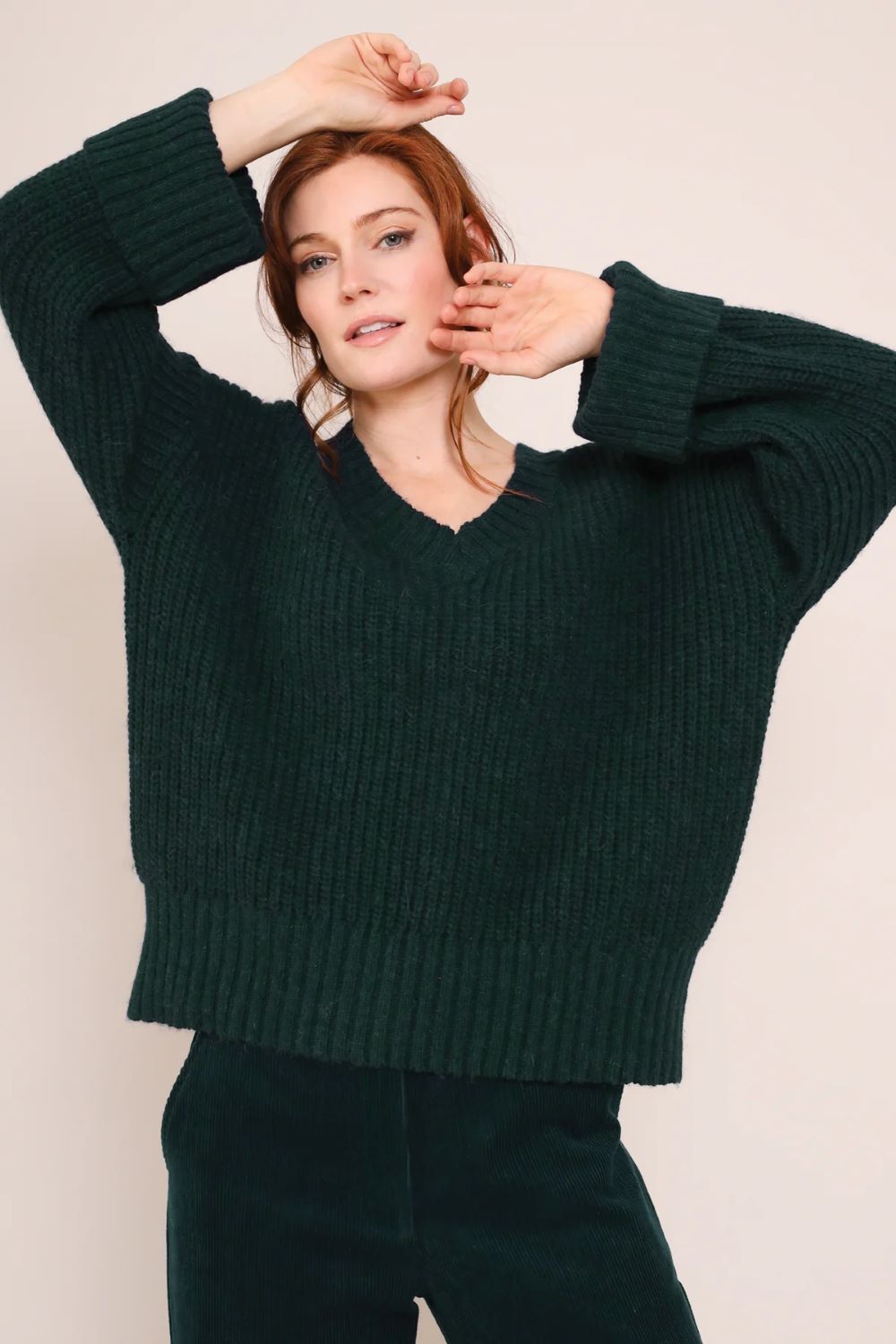 Strickpulli V-Neck Jumper, Bottle