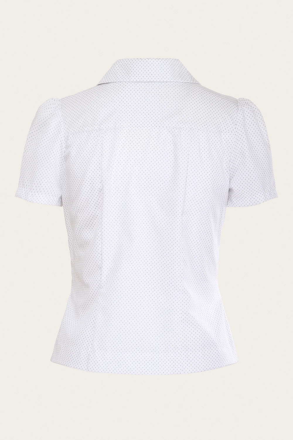 That Same Old Favorite Blouse, White & Navy Soft Cotton - taillierte Bluse kurzarm Raute