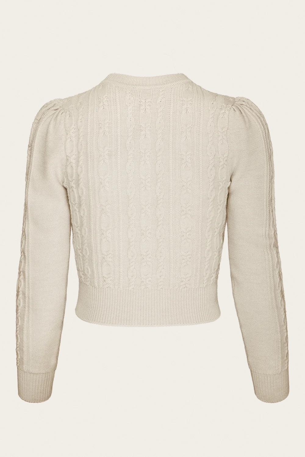 The Ice Skater Cardigan, Antique White Mélange Wool - taillierte Strickjacke wollweiß