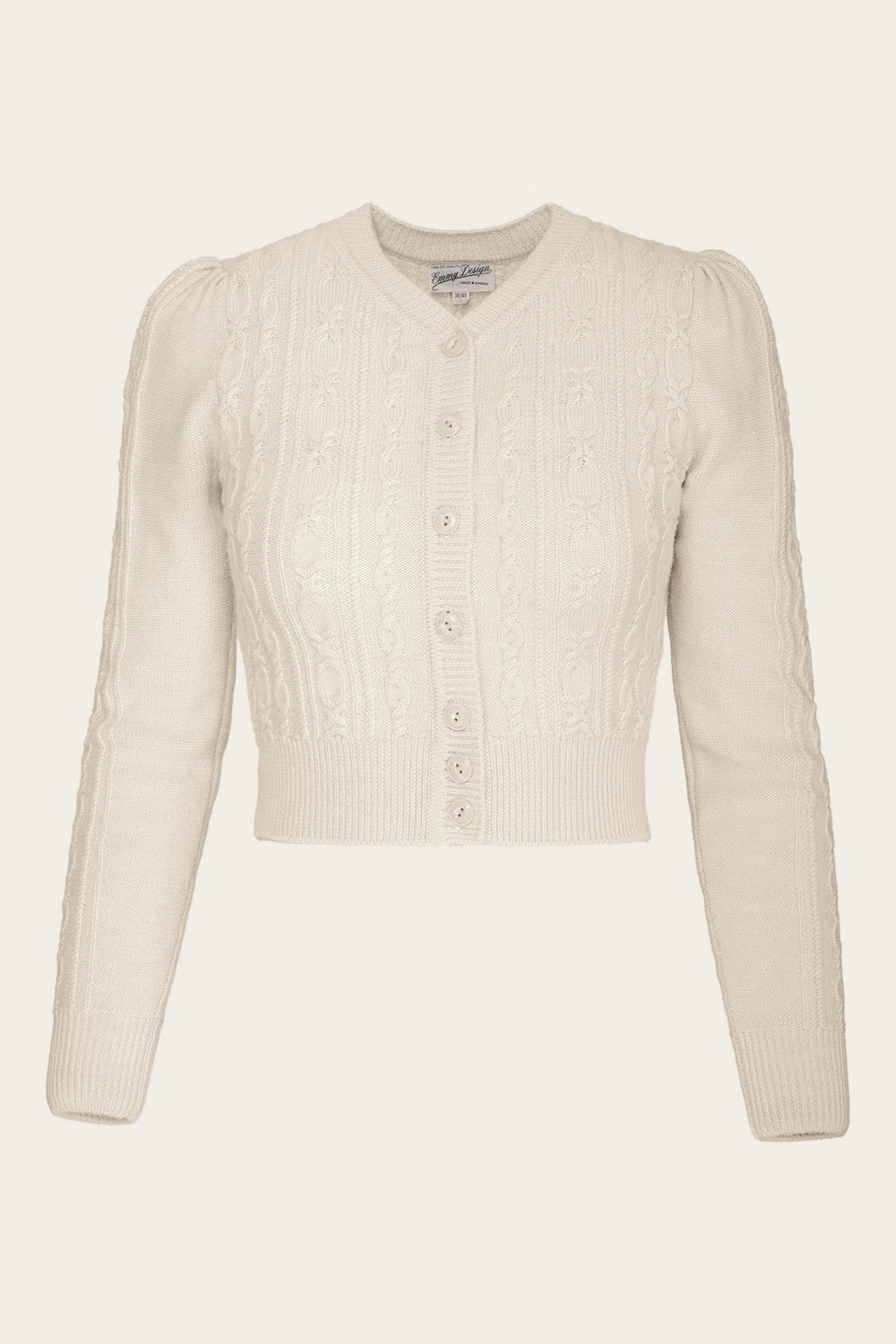 The Ice Skater Cardigan, Antique White Mélange Wool - taillierte Strickjacke wollweiß