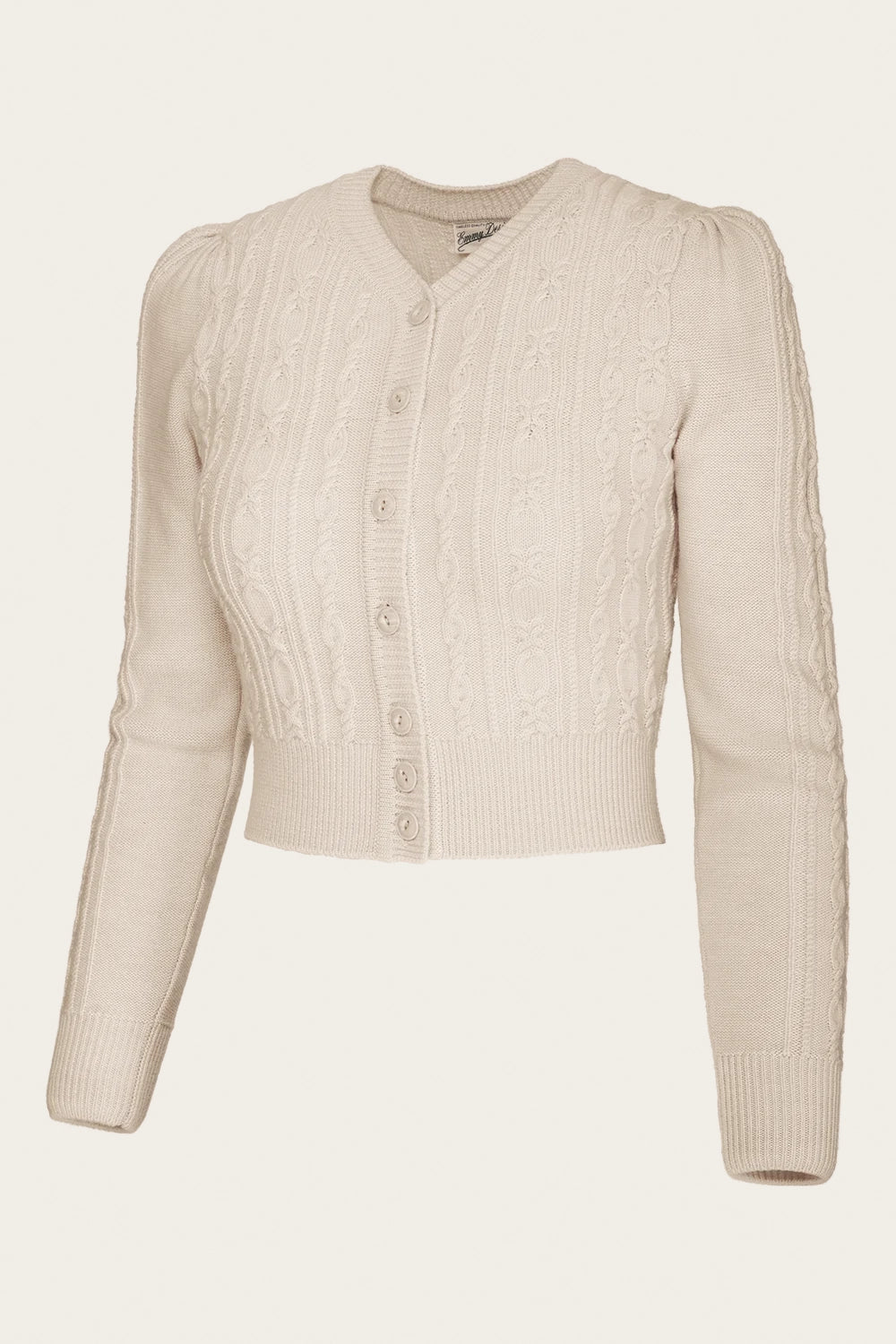 The Ice Skater Cardigan, Antique White Mélange Wool - taillierte Strickjacke wollweiß