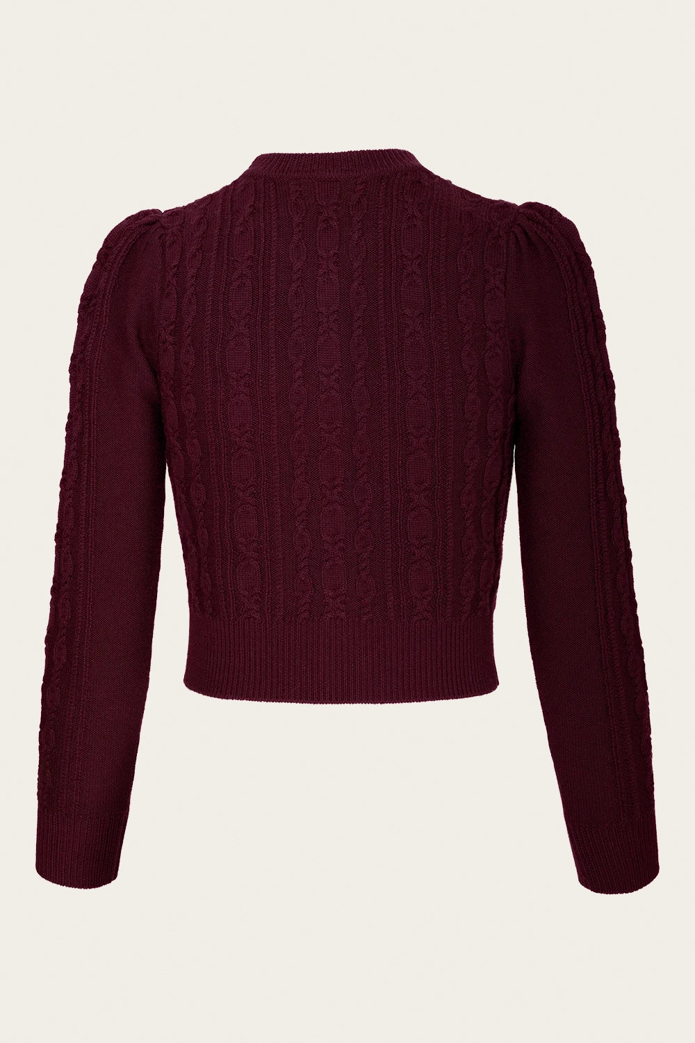 The Ice Skater Cardigan, Black Cherry Wool - taillierte Strickjacke weinrot