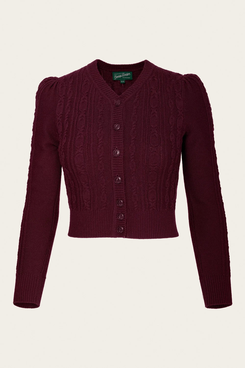 The Ice Skater Cardigan, Black Cherry Wool - taillierte Strickjacke weinrot