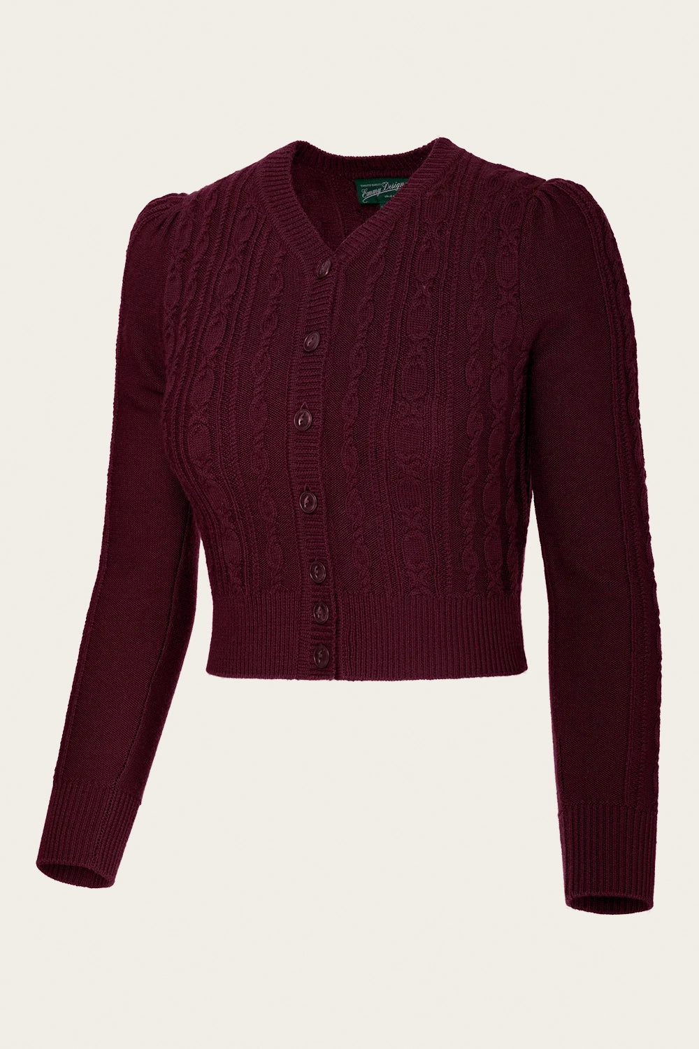 The Ice Skater Cardigan, Black Cherry Wool - taillierte Strickjacke weinrot