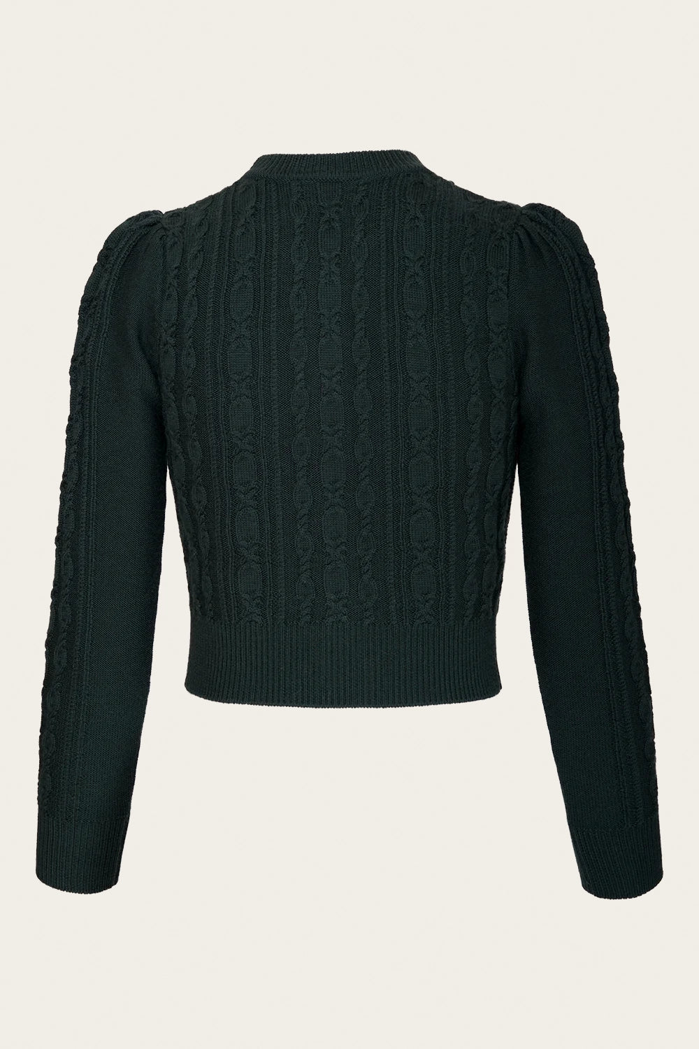 The Ice Skater Cardigan, Dark Bottle Green Wool - taillierte Strickjacke grün
