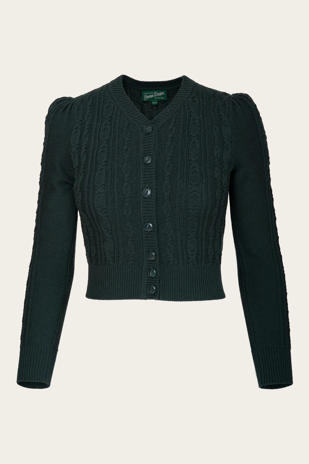 The Ice Skater Cardigan, Dark Bottle Green Wool - taillierte Strickjacke grün