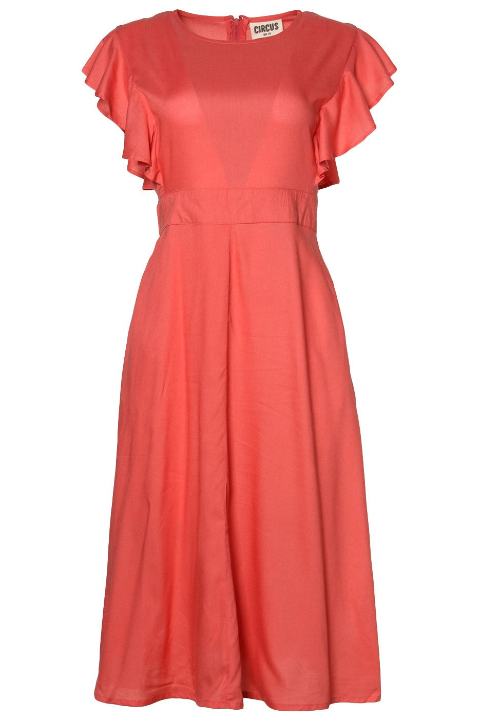 tailliertes Kleid Flügelärmel, Solid Coral