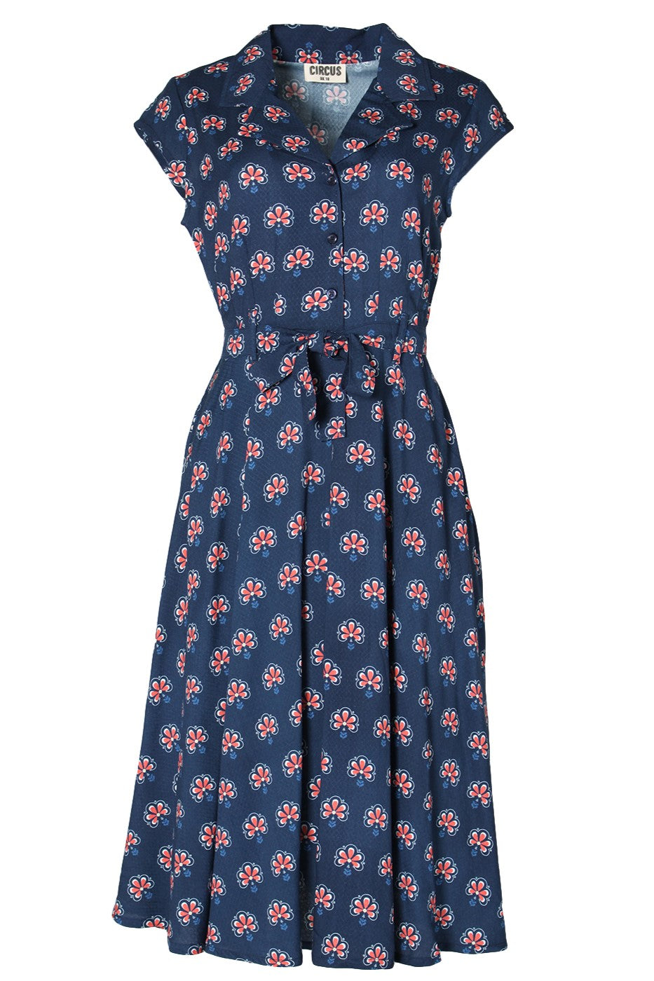 Midi-Kleid Retroblumen, Peacock