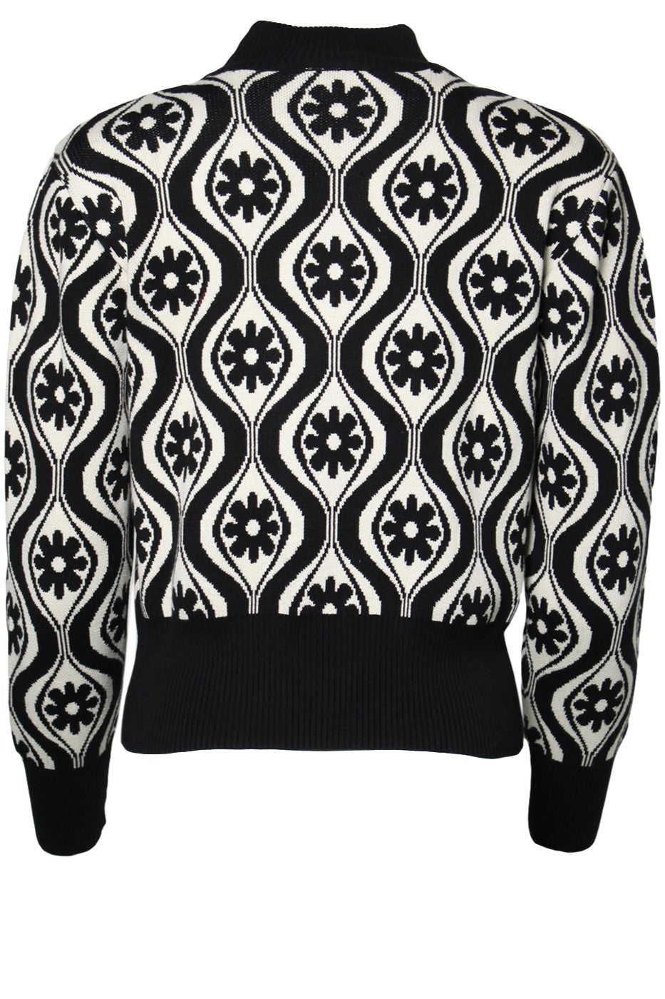 Strickpulli mit Stehkragen, Flower Black