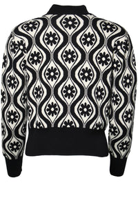 Strickpulli mit Stehkragen, Flower Black