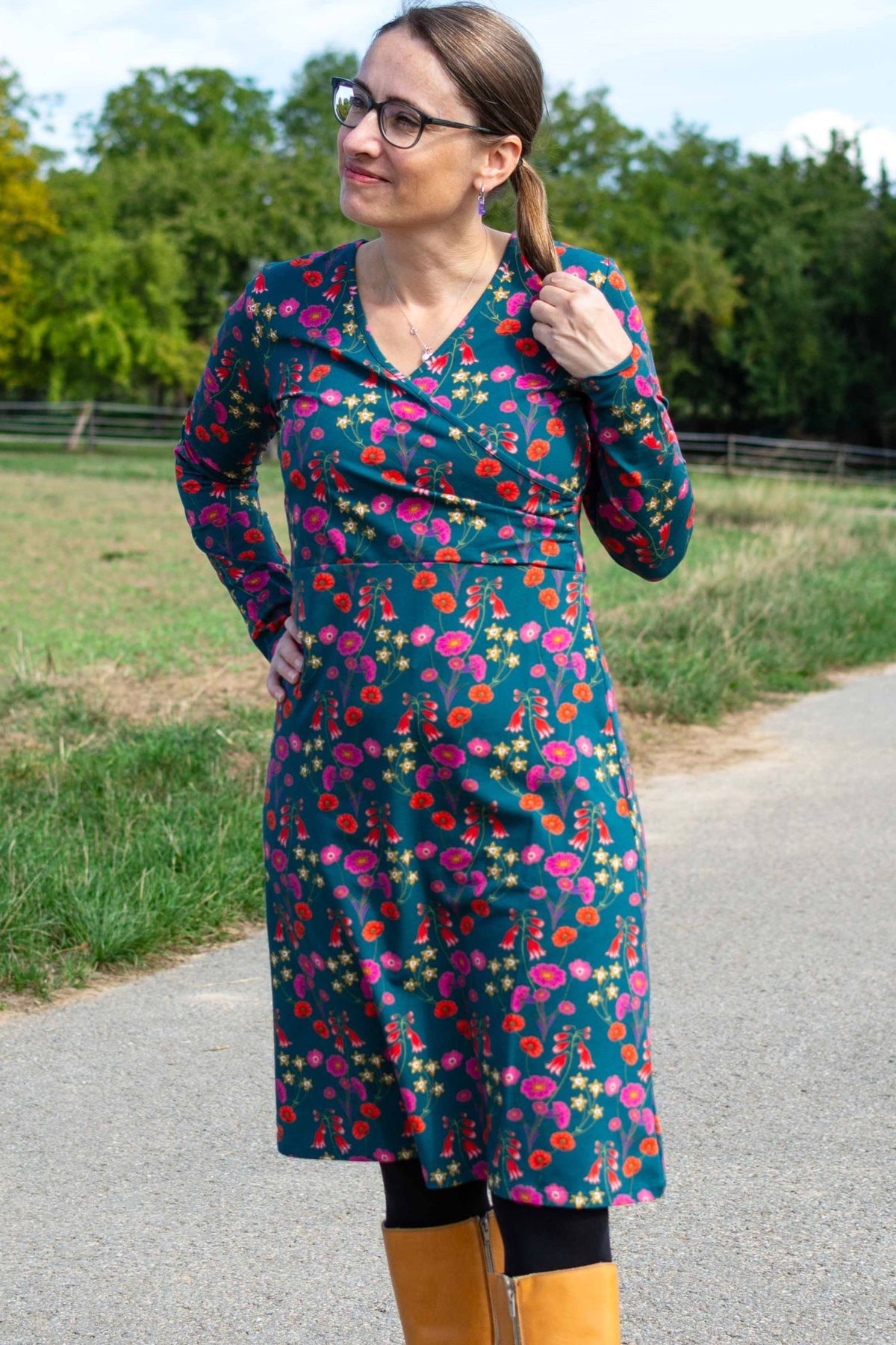 Chrissy Cross Dress Bohemian Rap, Mediterranea - Kleid Wickeloptik grün langarm