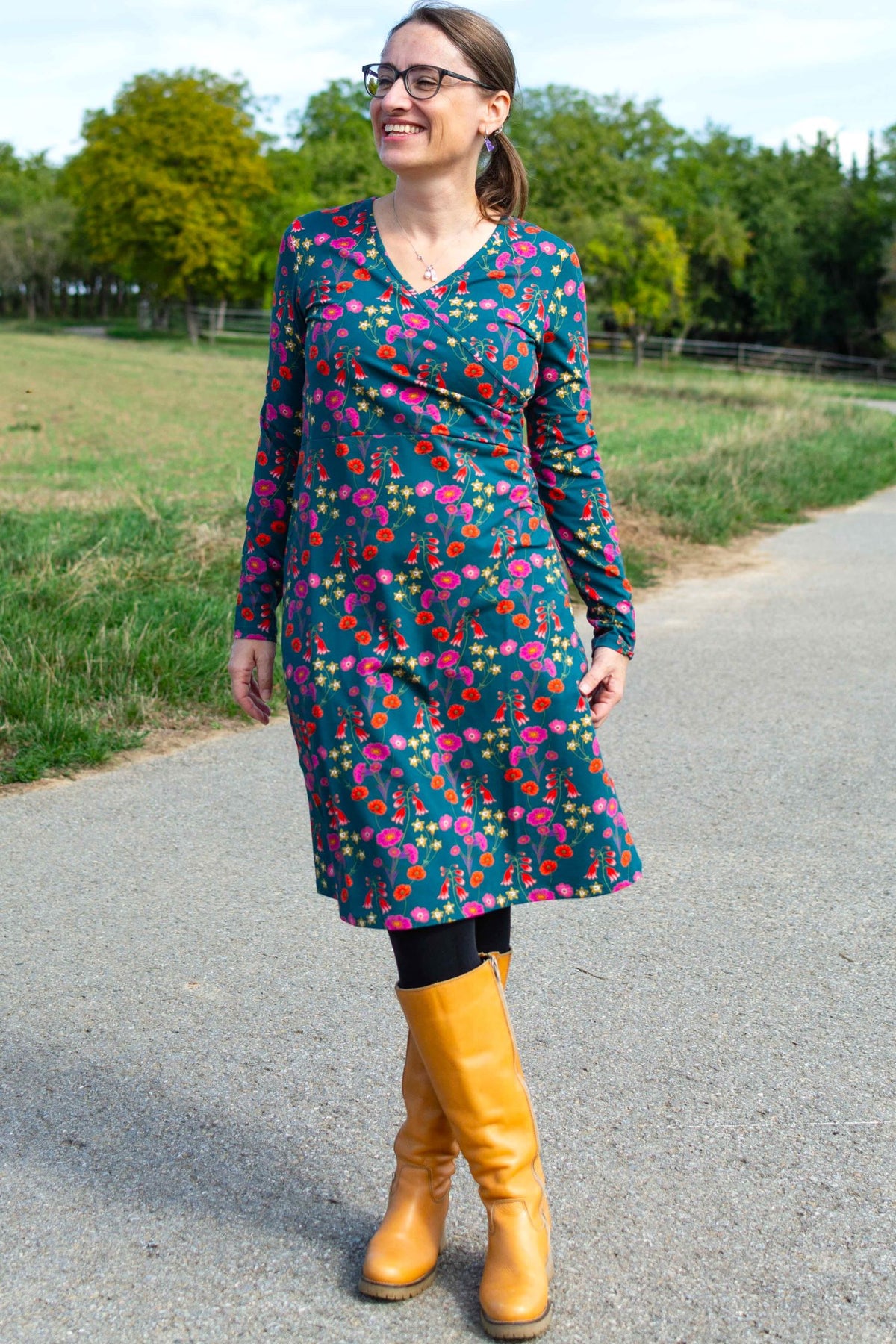 Chrissy Cross Dress Bohemian Rap, Mediterranea - Kleid Wickeloptik grün langarm