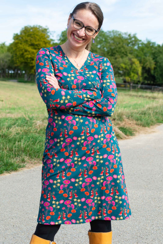 Chrissy Cross Dress Bohemian Rap, Mediterranea - Kleid Wickeloptik grün langarm