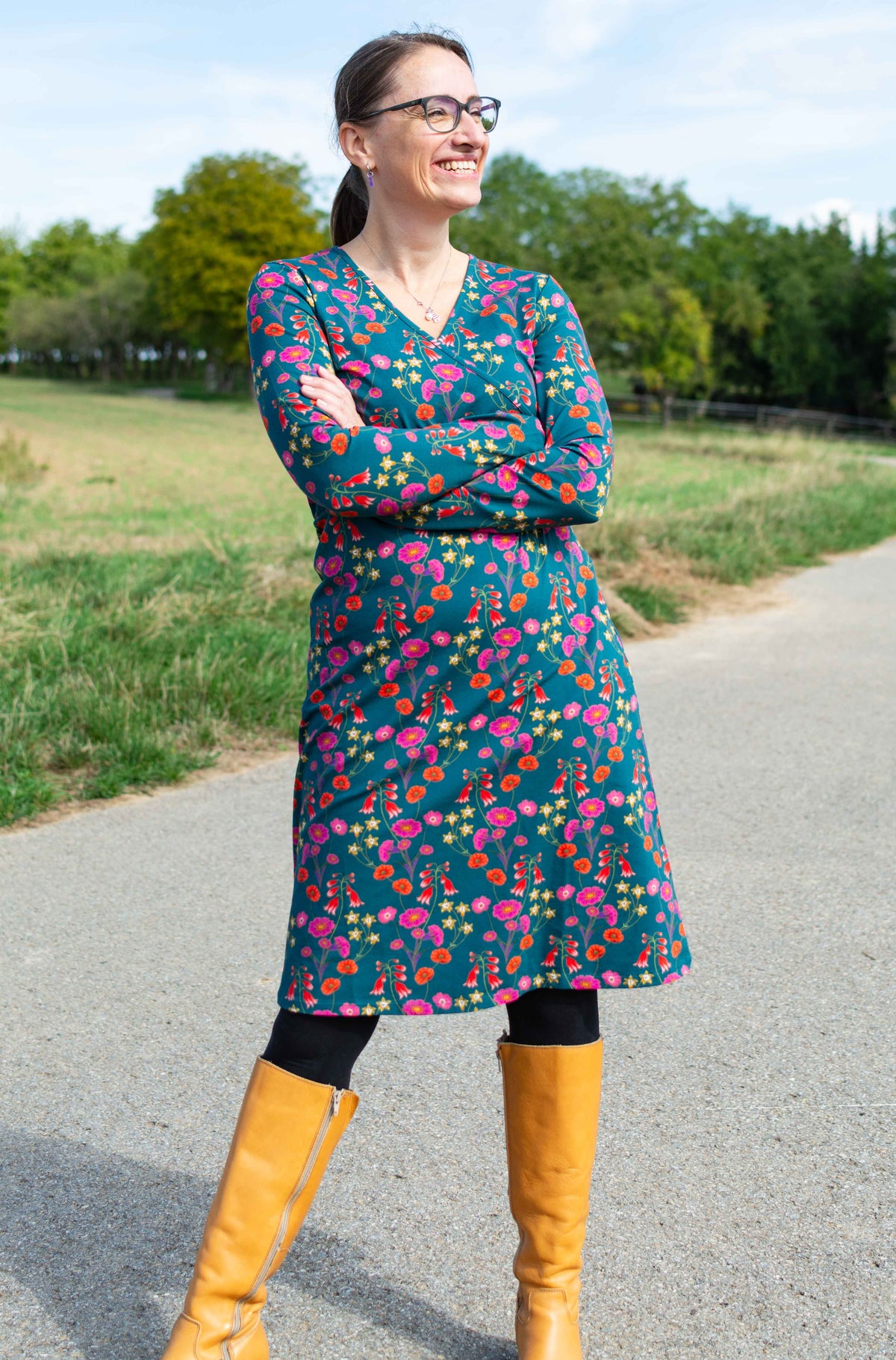 Chrissy Cross Dress Bohemian Rap, Mediterranea - Kleid Wickeloptik grün langarm