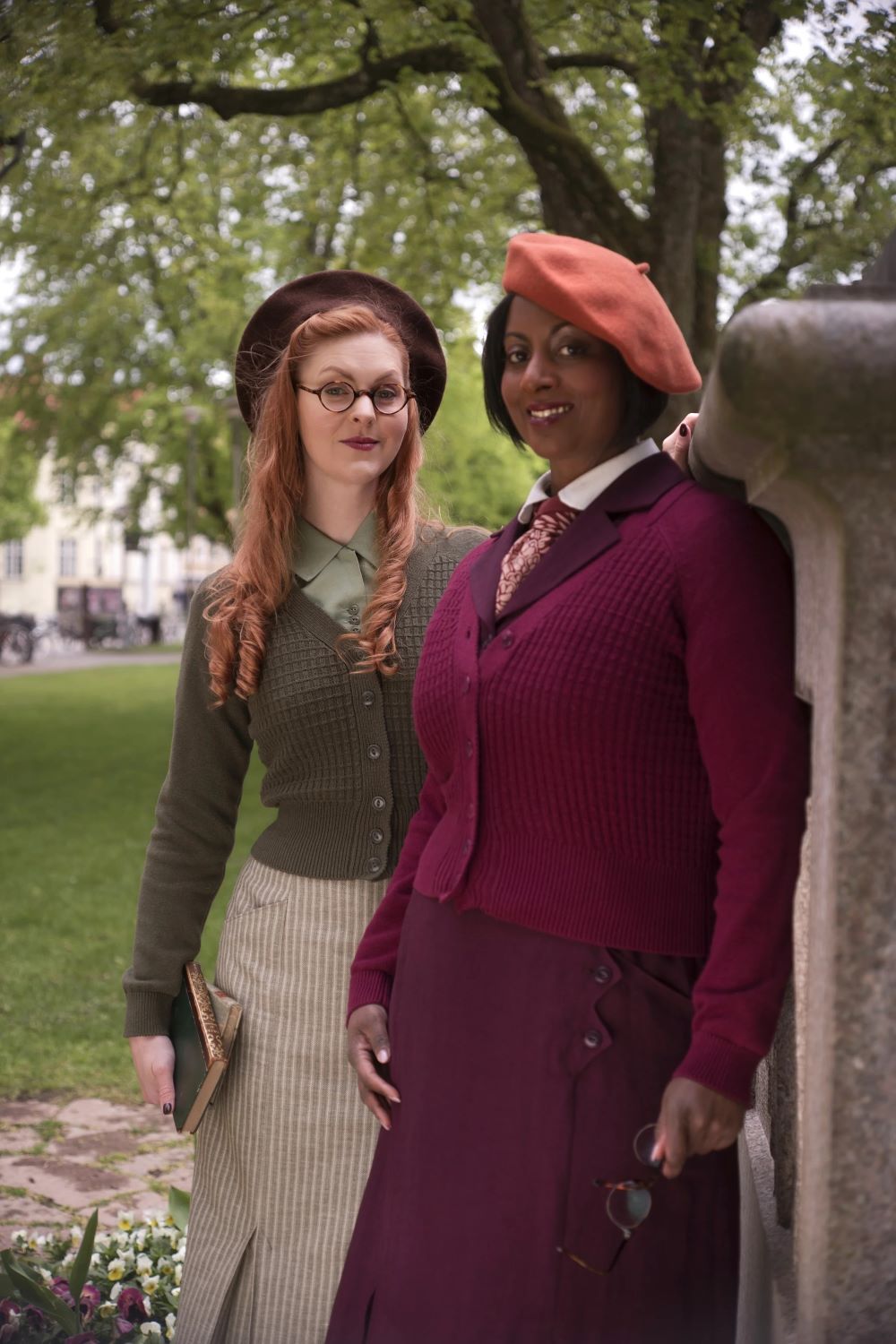 The Cable Knit College Cardi, Wine Cotton/Cashmere