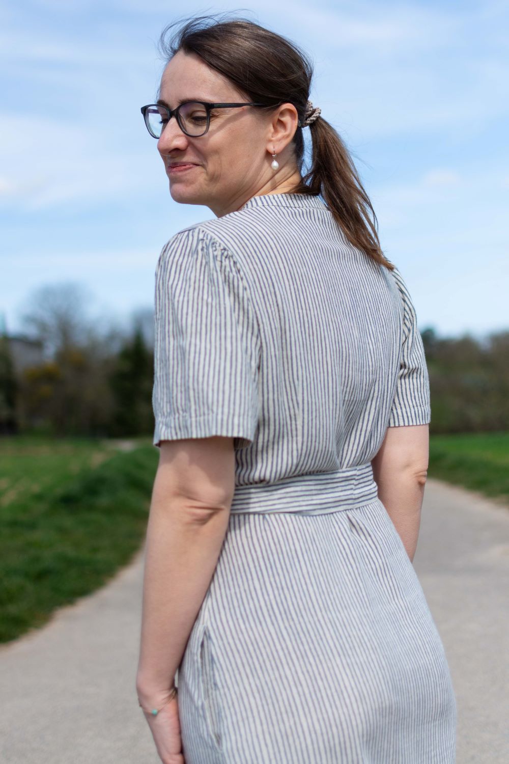 Kleid Linen Blend Button Through Dress, Cornflower