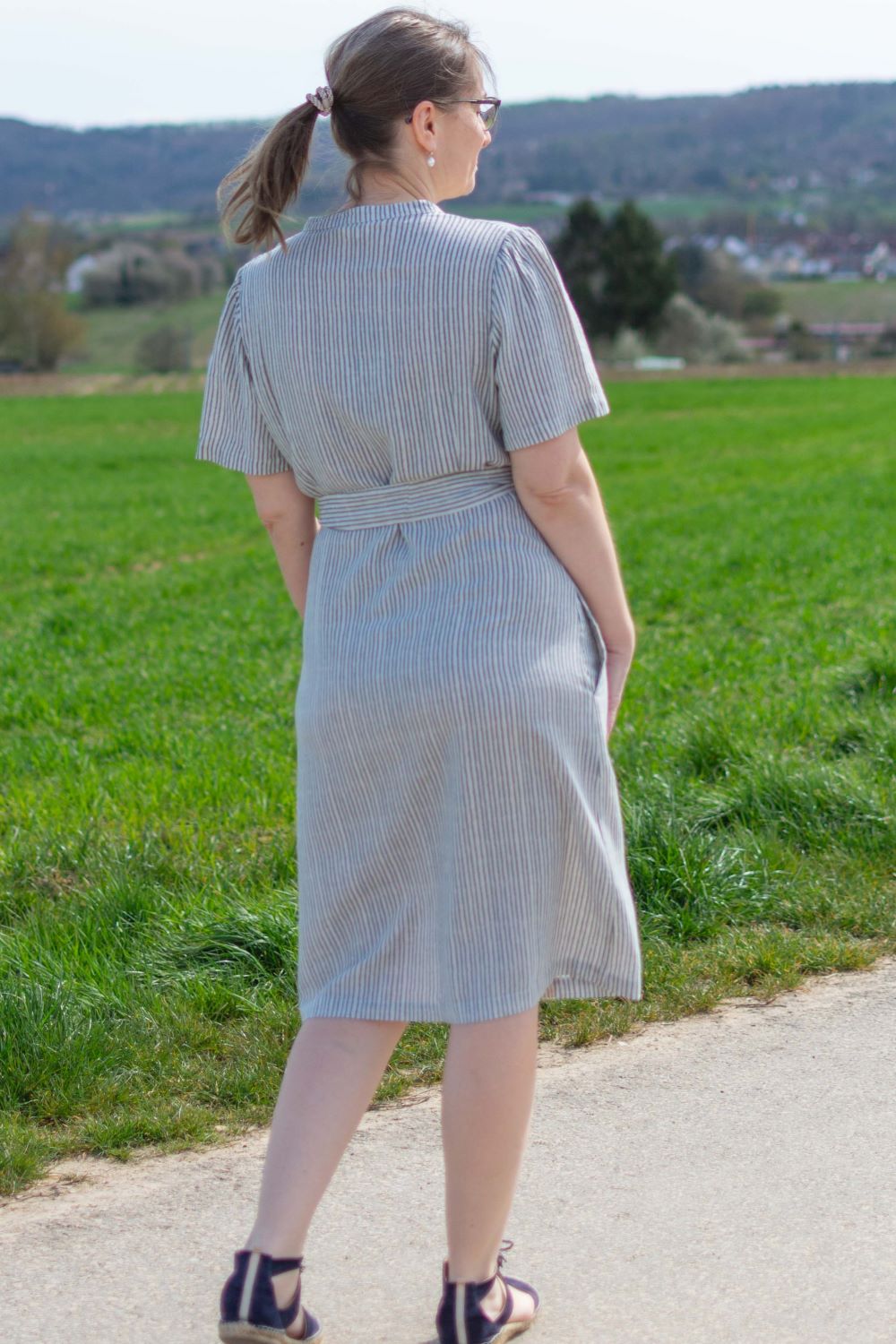 Kleid Linen Blend Button Through Dress, Cornflower