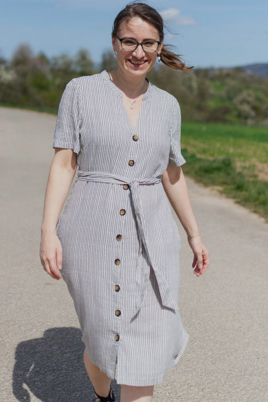 Kleid Linen Blend Button Through Dress, Cornflower