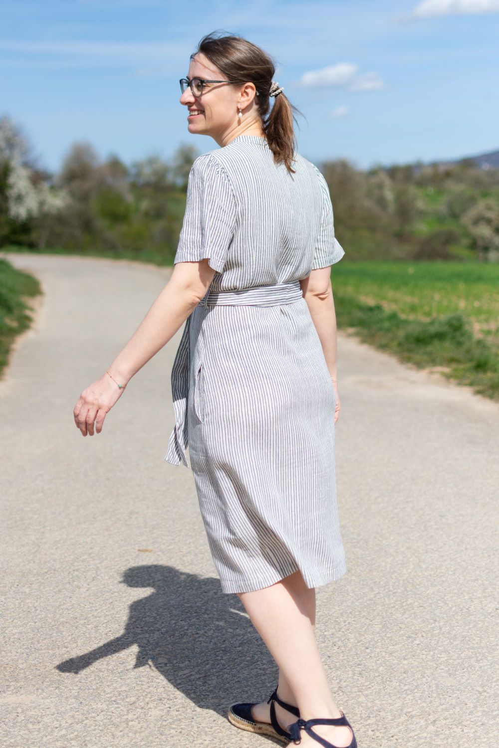 Kleid Linen Blend Button Through Dress, Cornflower