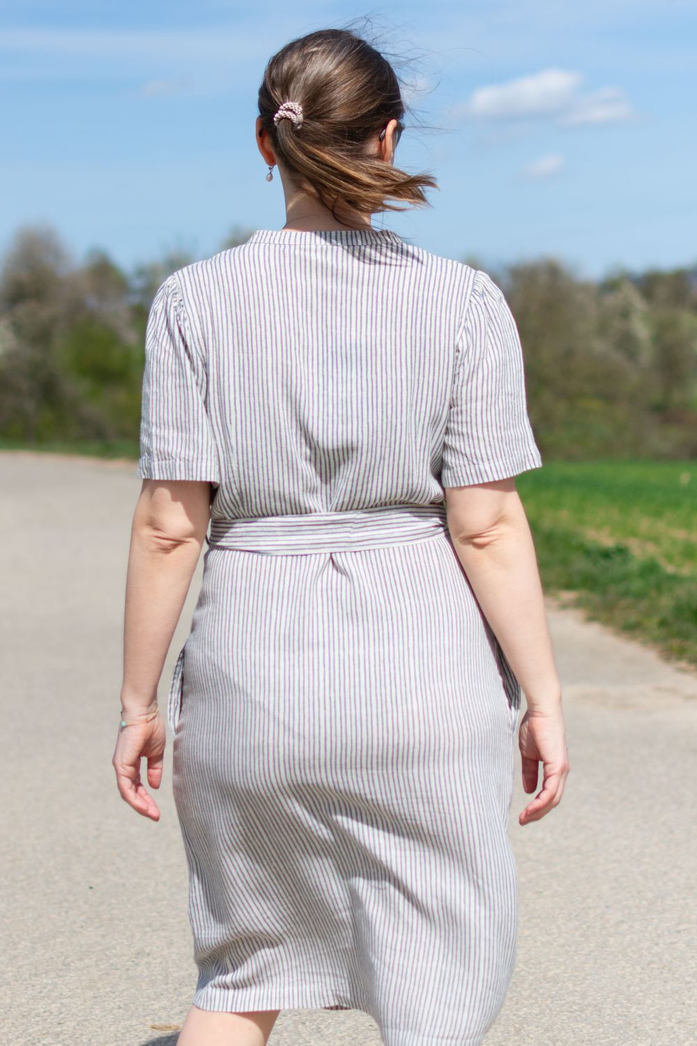 Kleid Linen Blend Button Through Dress, Cornflower