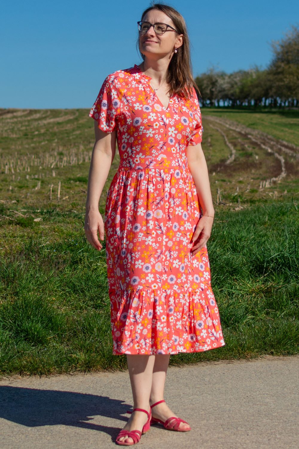 luftiges Midikleid, Red Ditsy