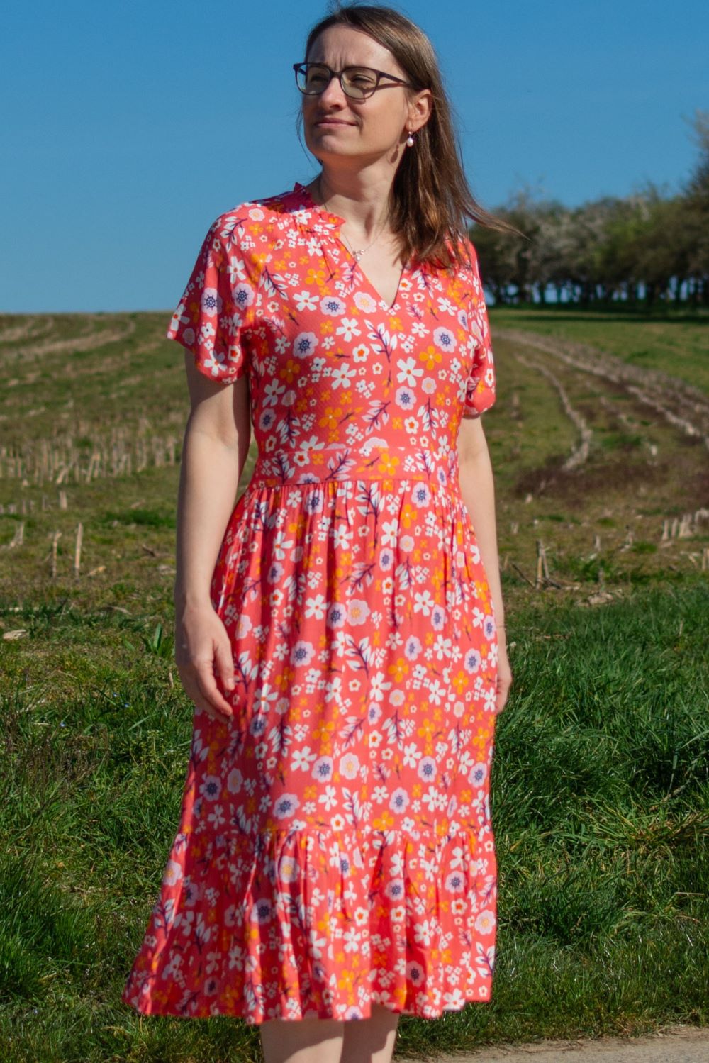 luftiges Midikleid, Red Ditsy