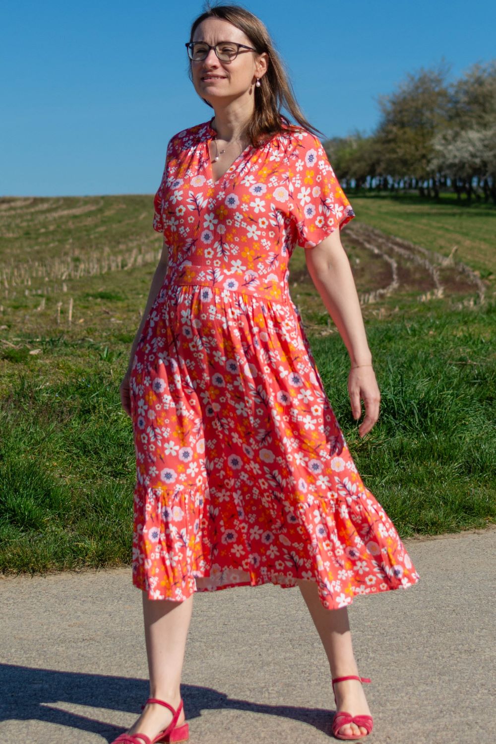 luftiges Midikleid, Red Ditsy
