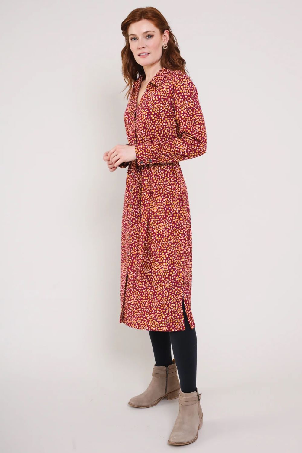 Dotty Shirt Dress, Cranberry