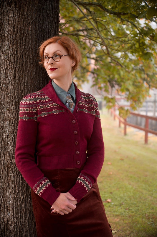 The Fair Isle Knit Jacket, Maroon Mélange Wool