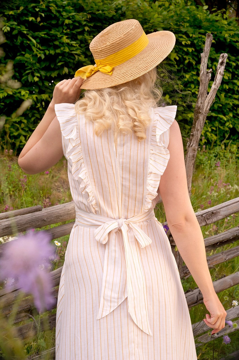 Karin's Picnic Dress, White & Yellow Stripe