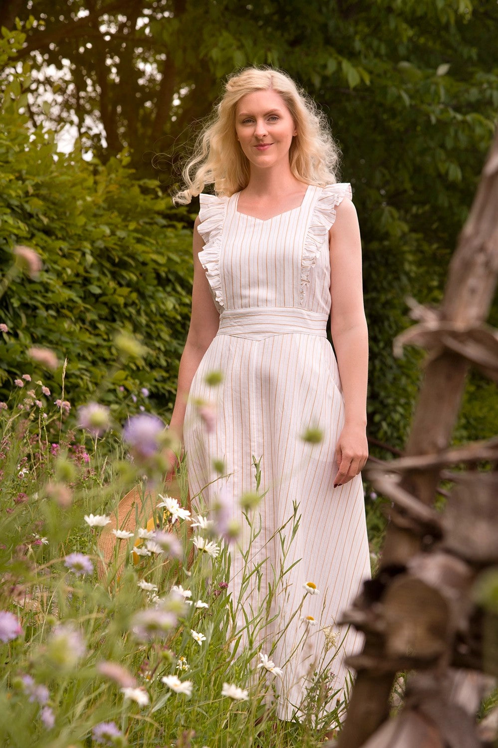 Karin's Picnic Dress, White & Yellow Stripe