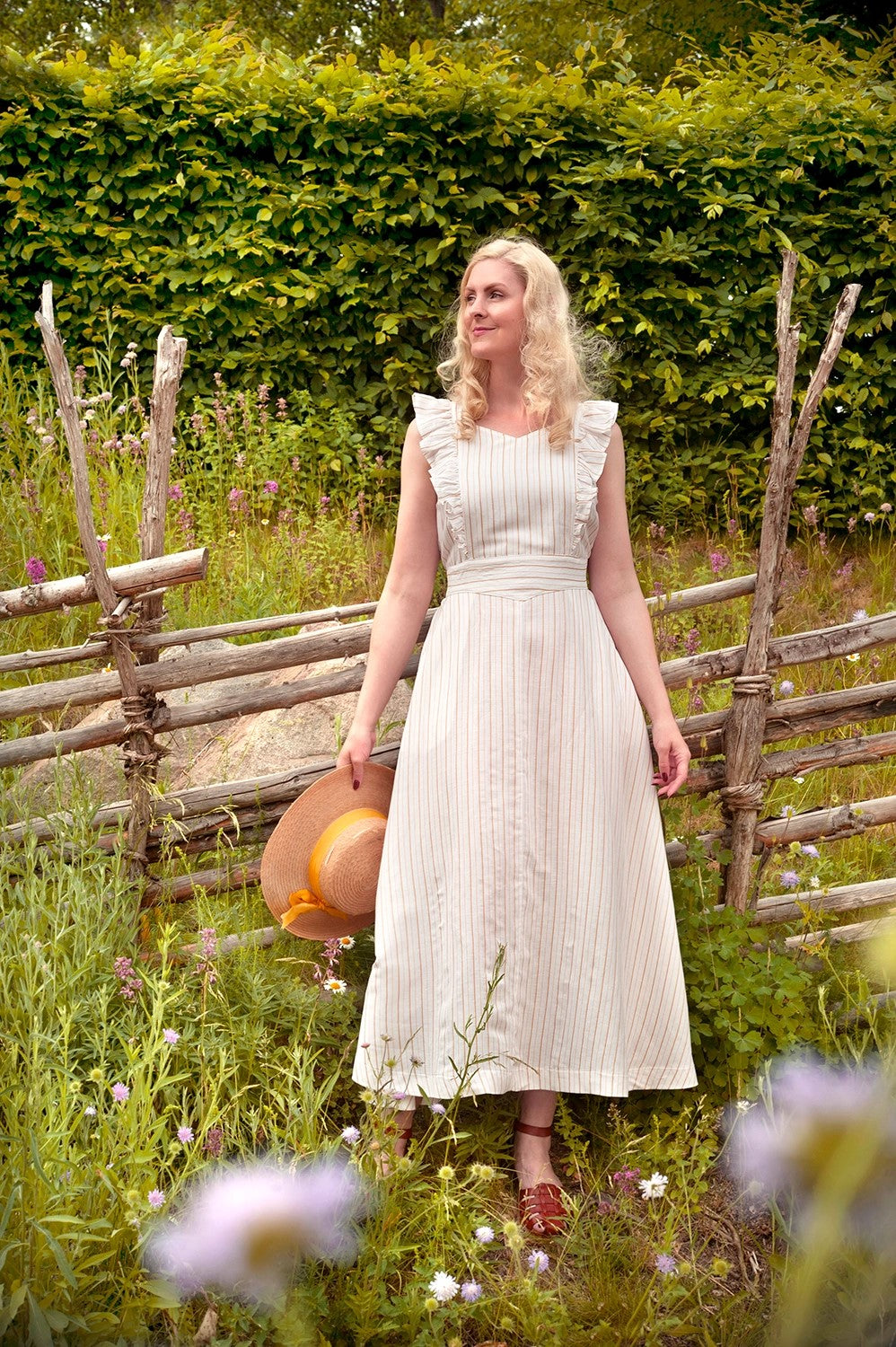 Karin's Picnic Dress, White & Yellow Stripe