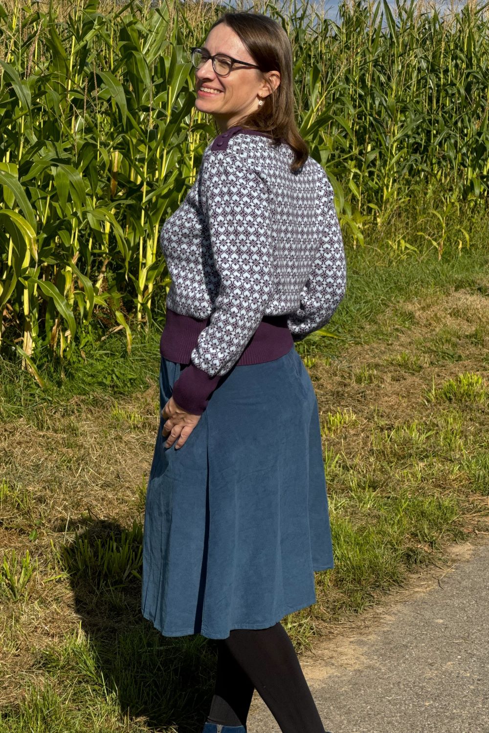 Strickpulli mit Muster, Purple with Light Blue