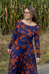 Danesigrid Viscose Kleid, Deep Marine/Rust Bloom Boom