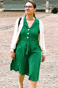 Revers Dress Midi Kamille Green, Bloemen