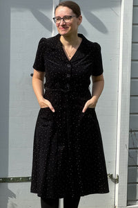 Revers Kordkleid Midi, Dots Black Ecru