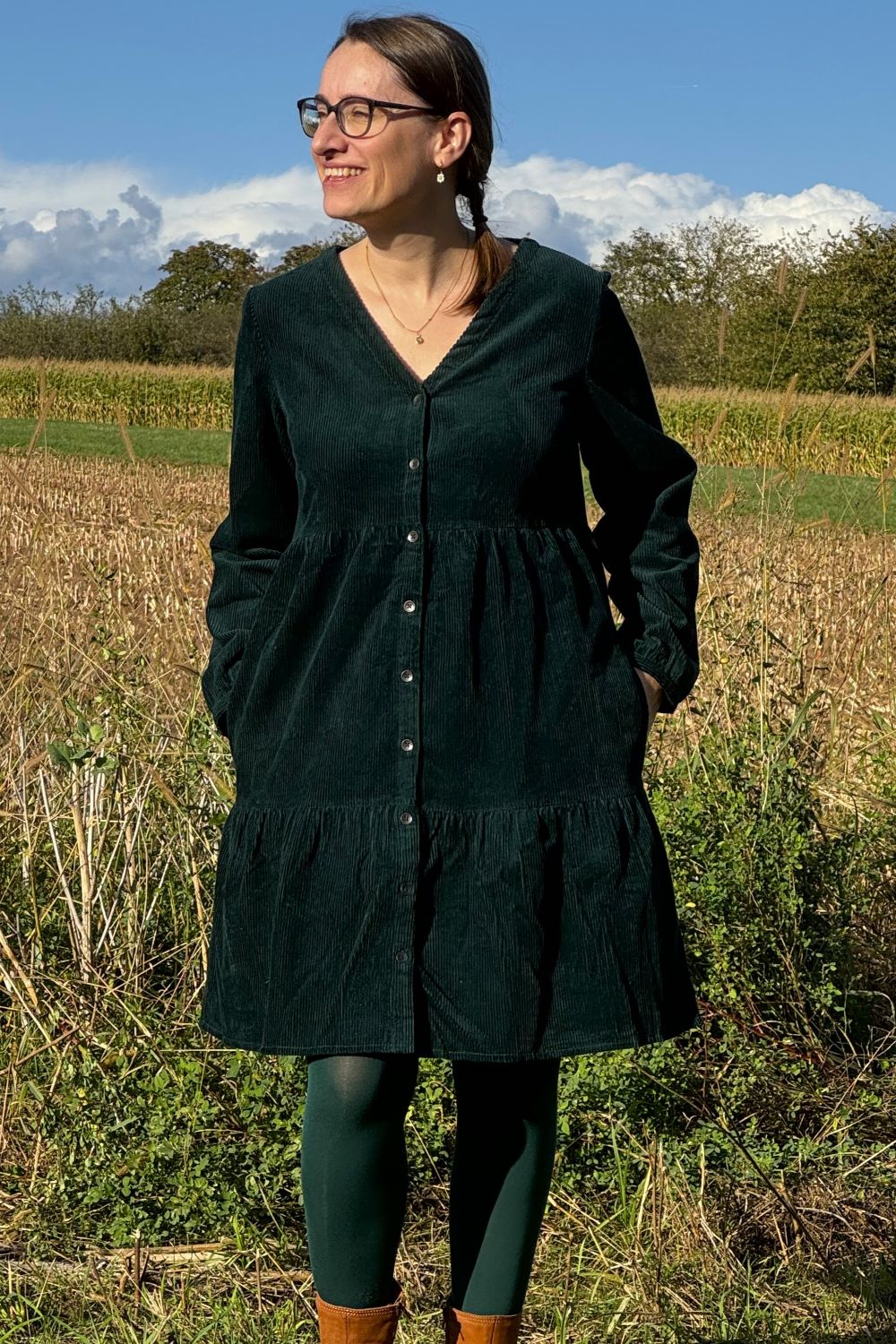 Tiered Kord-Tunika, Bottle Green