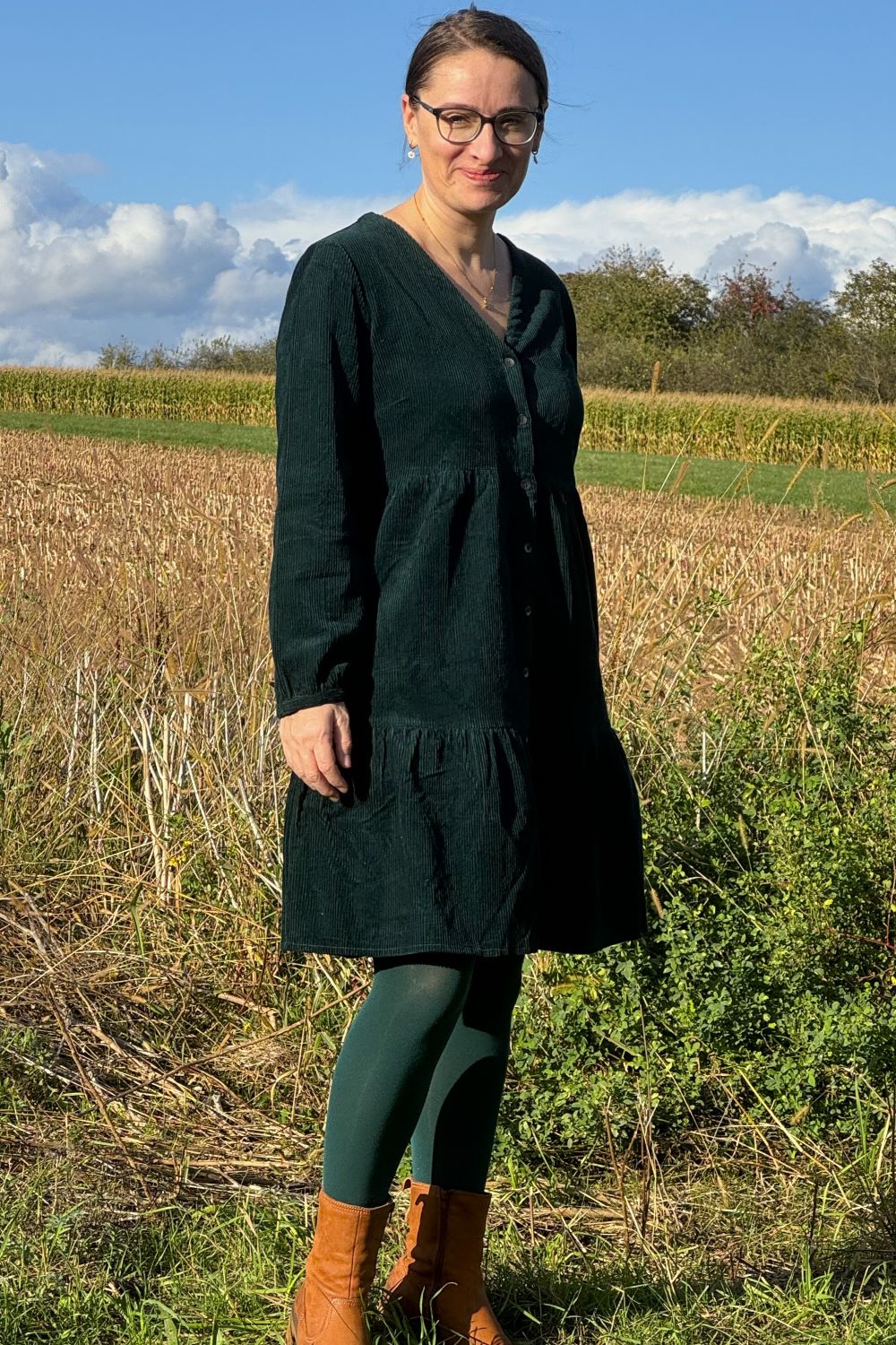 Tiered Kord-Tunika, Bottle Green