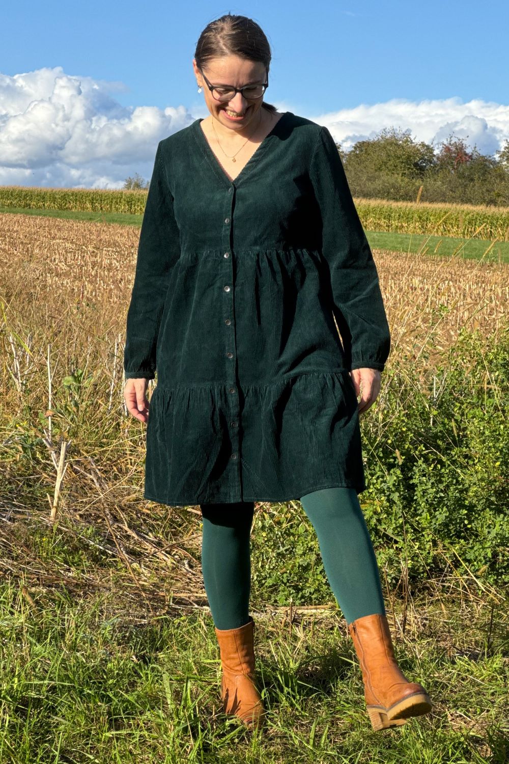 Tiered Kord-Tunika, Bottle Green