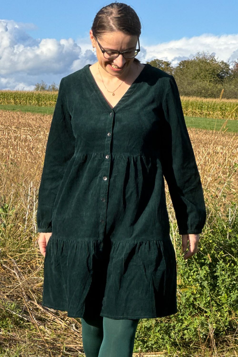 Tiered Kord-Tunika, Bottle Green
