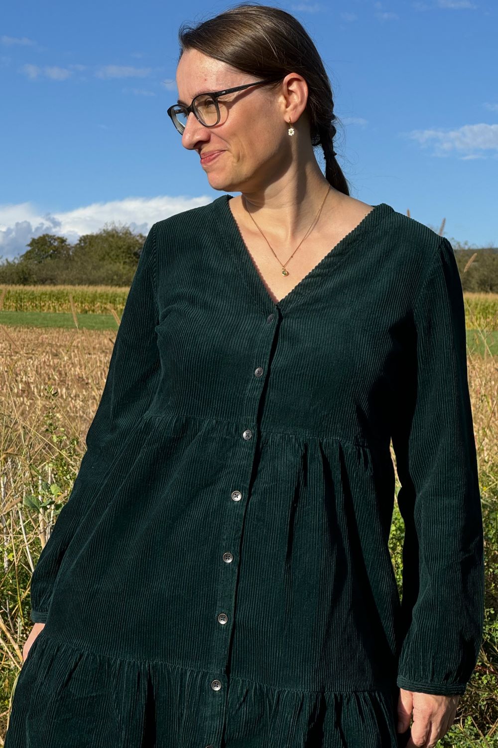 Tiered Kord-Tunika, Bottle Green
